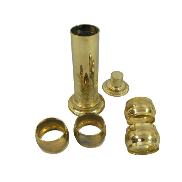 Candlestick Brass with Napkin Rings, Stacked on Brass Candlestick Base 4 Rings a - Picture 9 of 11